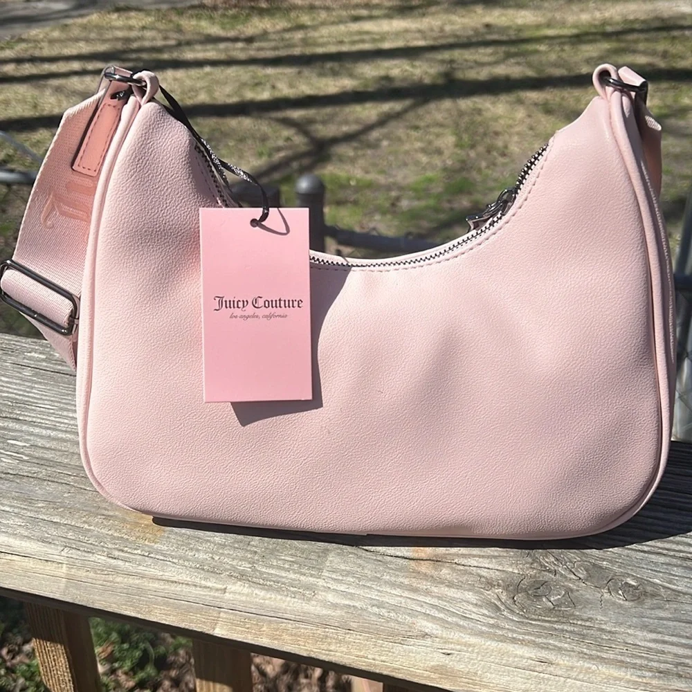 Juicy Couture Pink zip top Obsession Handbag with rhinestone logo